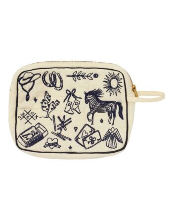 Elegant Makeup Clutch i Vanilje – Håndbroderet Skønhed