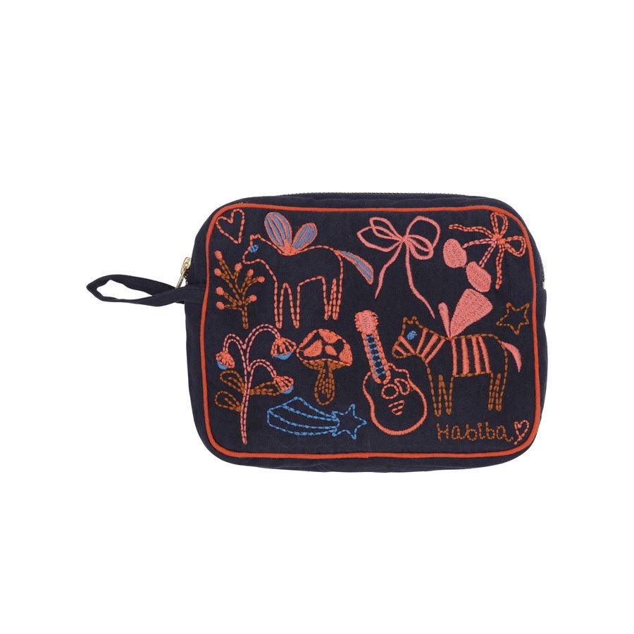 Nova Makeup Clutch - Mørkeblå med Unikt Broderi