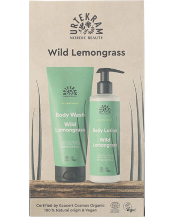 Veganskurtekram Gaveæske Wild Lemongrass Body Lotion & Body Wash - Urtekram Evilbeauty  - 5701058011905