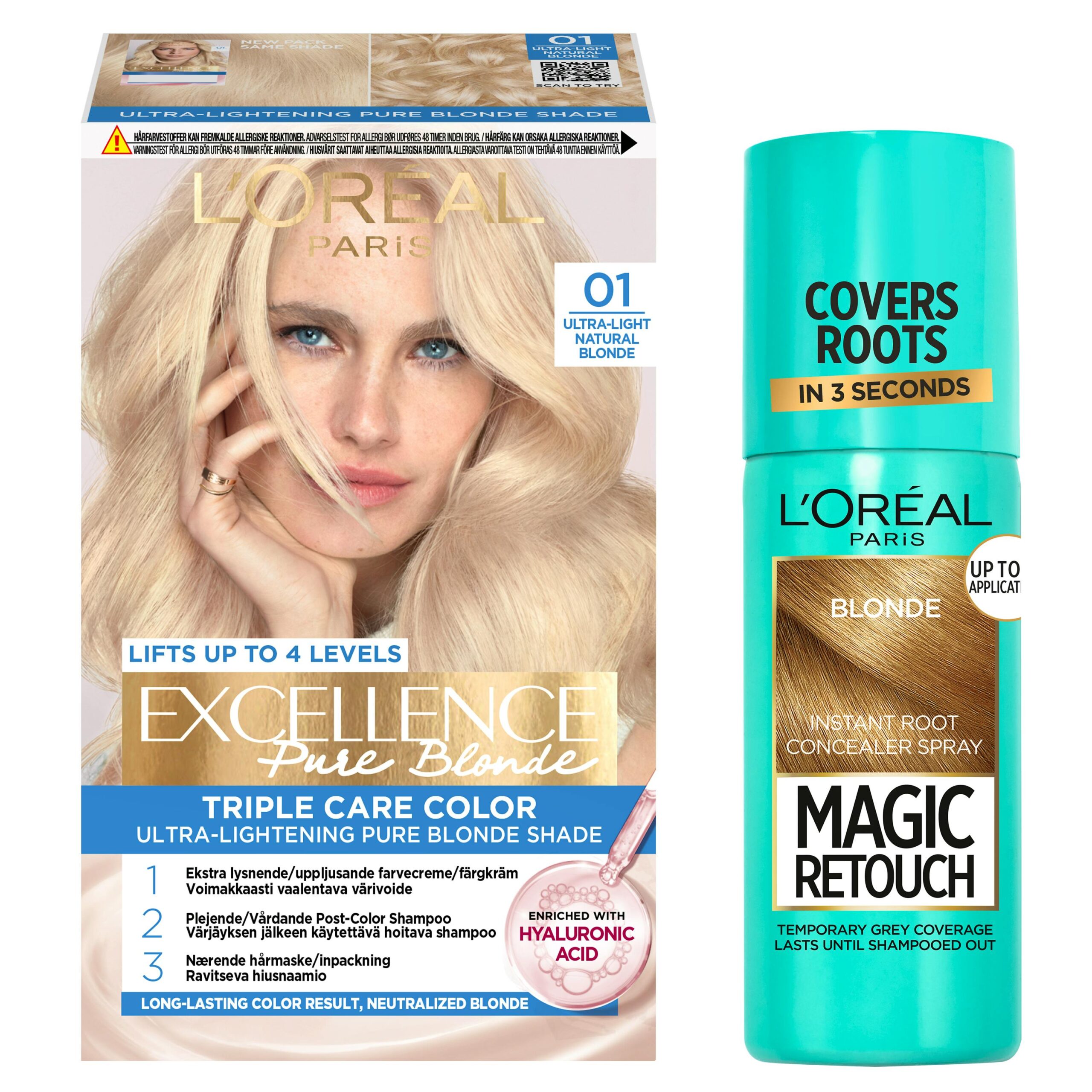 Amp Oral Paris Excellence Lightest Natural Blonde & Magic Retouch Root Concealer Spray Blonde Pcs - Evilbeauty - 5703147063161