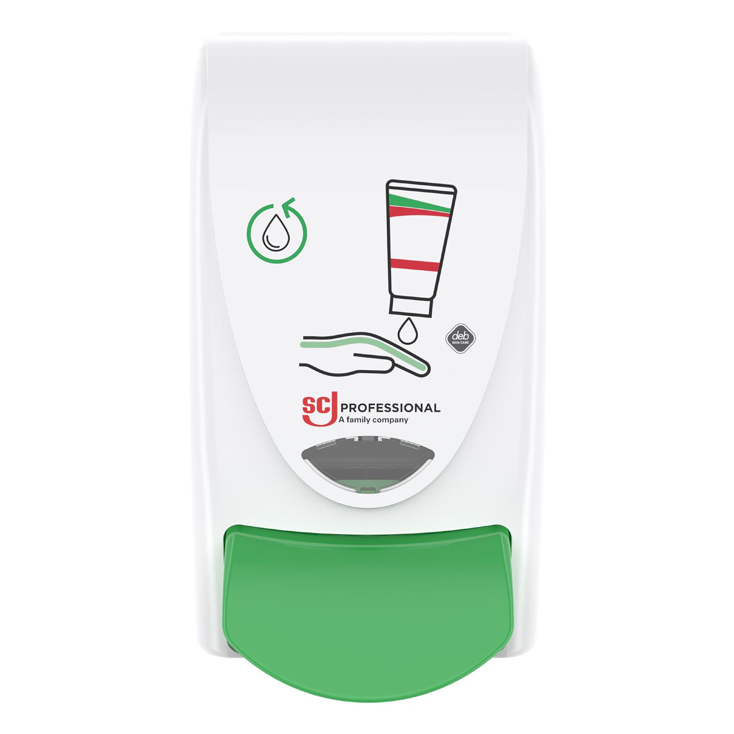 Hvid Deb Stoko Restore Dispenser Til Regenererende Creme Plast Grøn Trykknap - Deb Stoko Evilbeauty  - 5010424022101