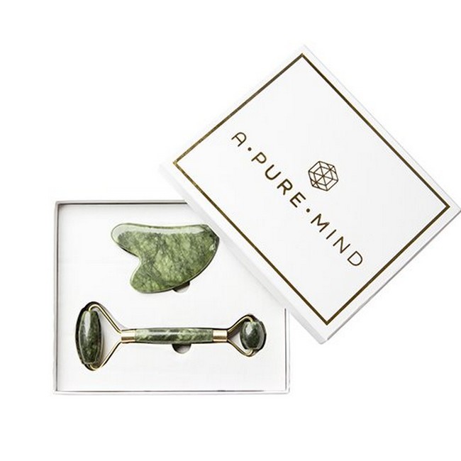 Grøn Pure Mind Jadesten Gaveæske Ansigtsrulle & Gua Sha Green Jade - A Pure Mind Evilbeauty  - 745110348115