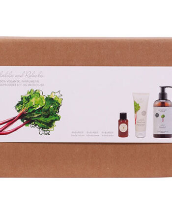 Vegansknaturfarm Gaveæske Rabarber Håndsæbe Creme & Body Lotion - Naturfarm Evilbeauty  - 5707722002293